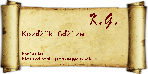 Kozák Géza névjegykártya